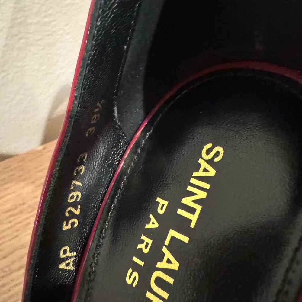 Saint Laurent Burgundy Patent Pointed-Toe Pumps - Picture 10 of 14